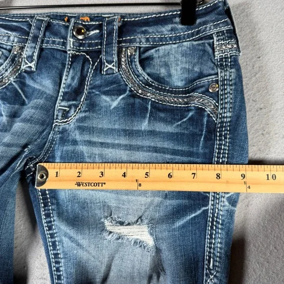 Rock Revival Darcey C204 Distressed Crop Jeans Medium Wash Sequin Size 26 - Picture 8 of 14